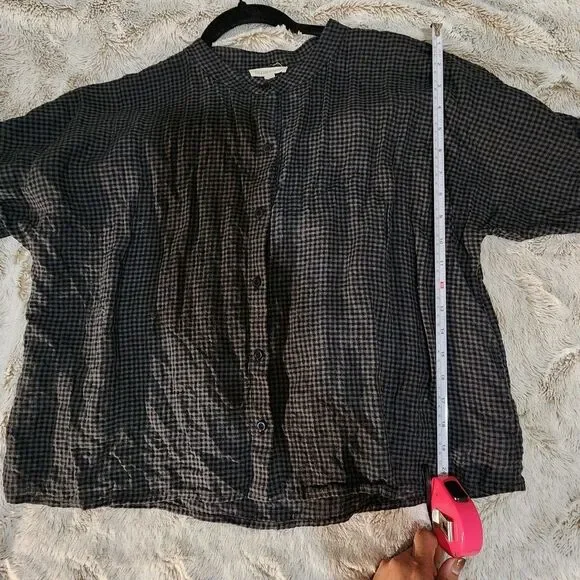 Eileen Fisher Organic Linen Checkered Button Down Shirt - Picture 3 of 7